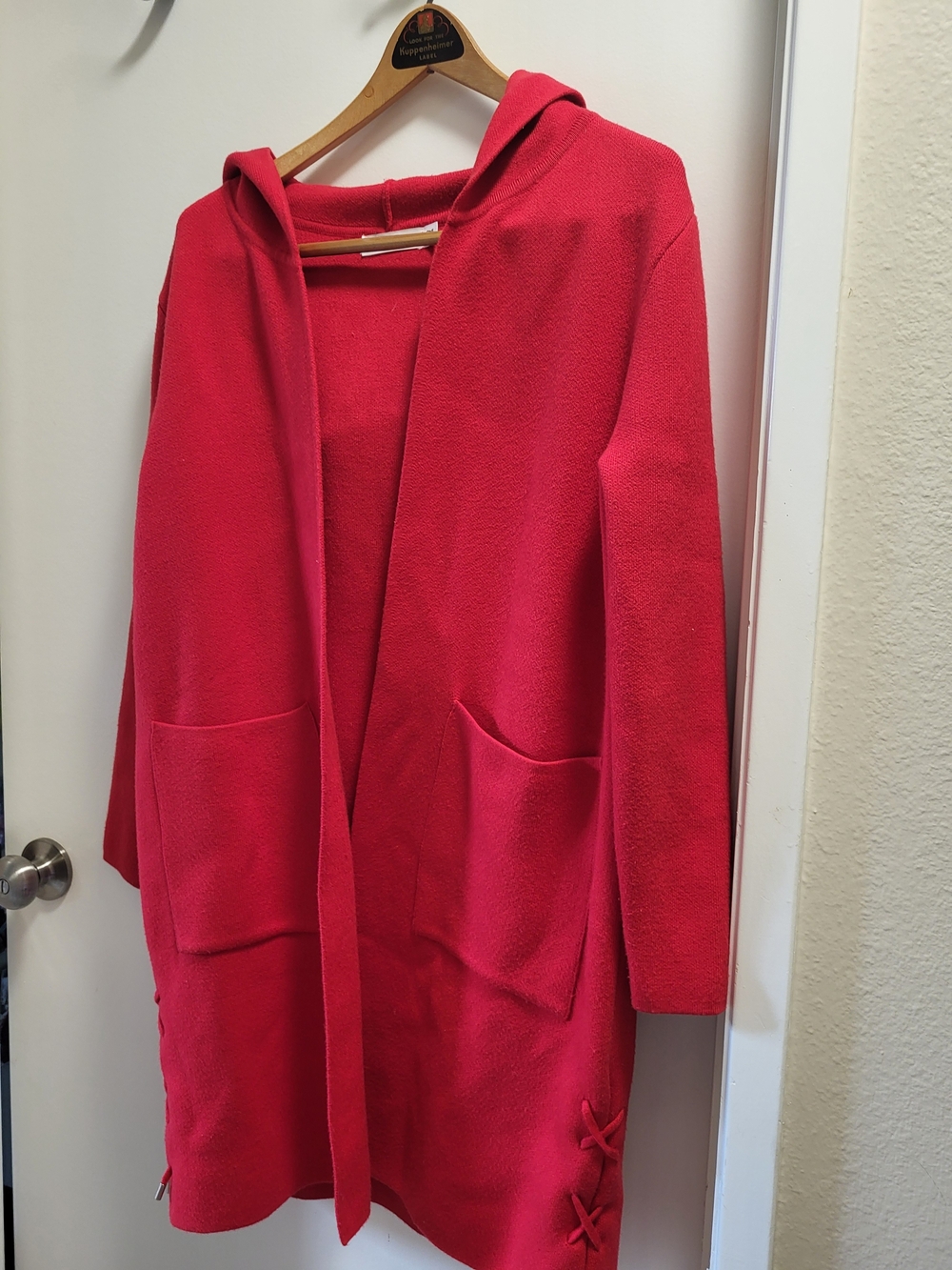 IEF/Love Clothes Red Hooded Open Longline Coatigan OSFA
